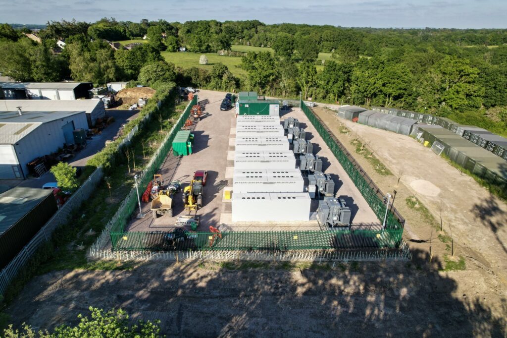 A drone shot of the Farnham BESS site